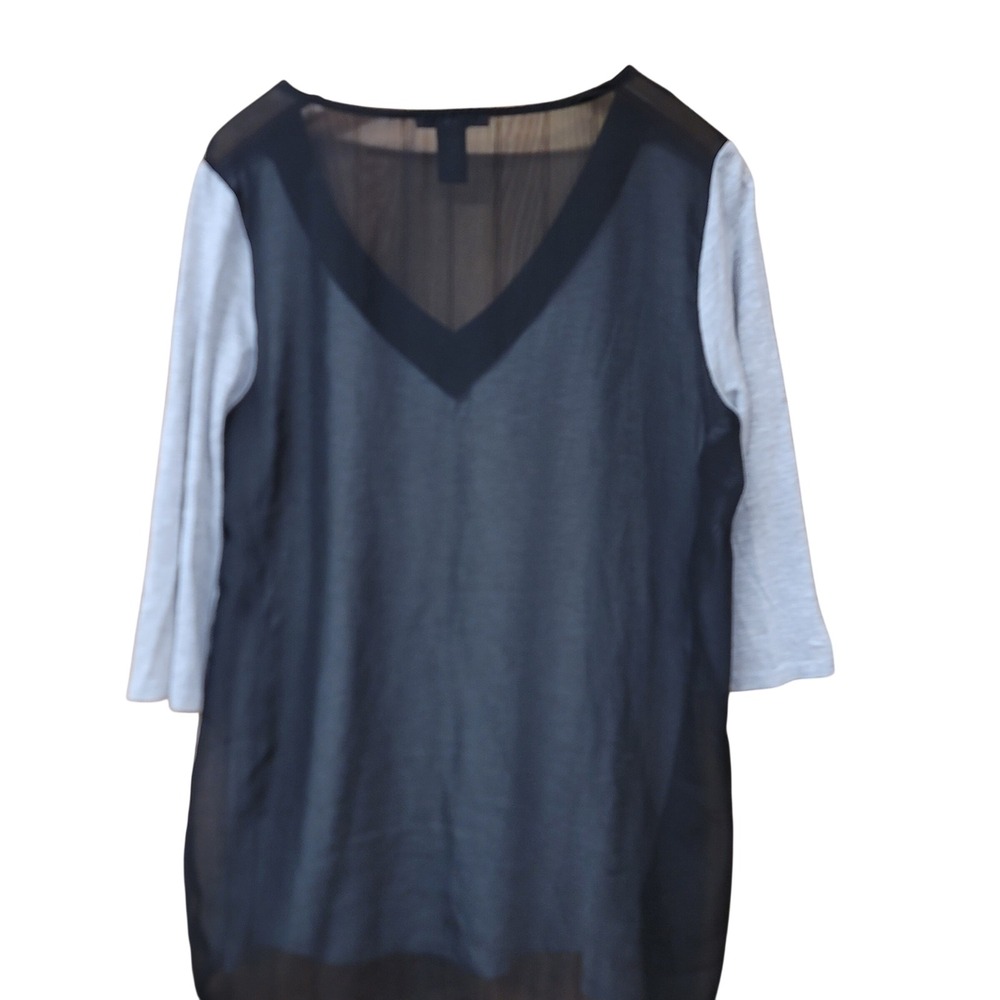 BKE Red Womens V-Neck Mixed Media Sheer Back Tunic Top Grey Black Large - Picture 3 of 5